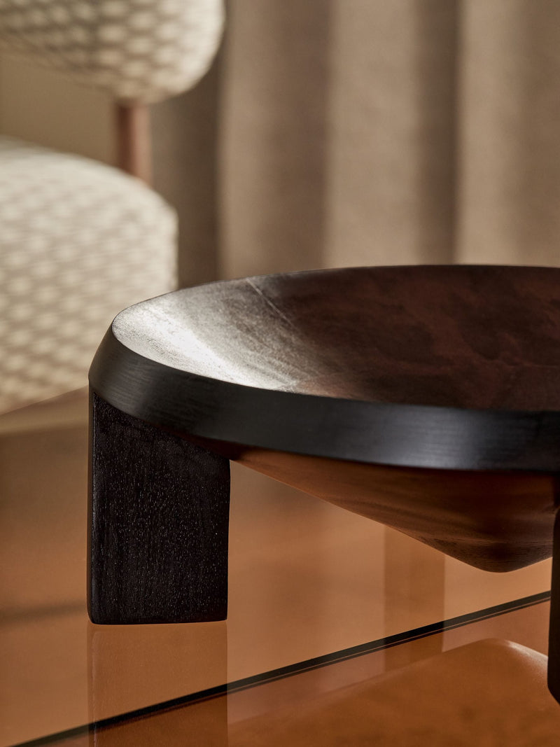 Dark brown mango wood footed bowl, imported from the UK