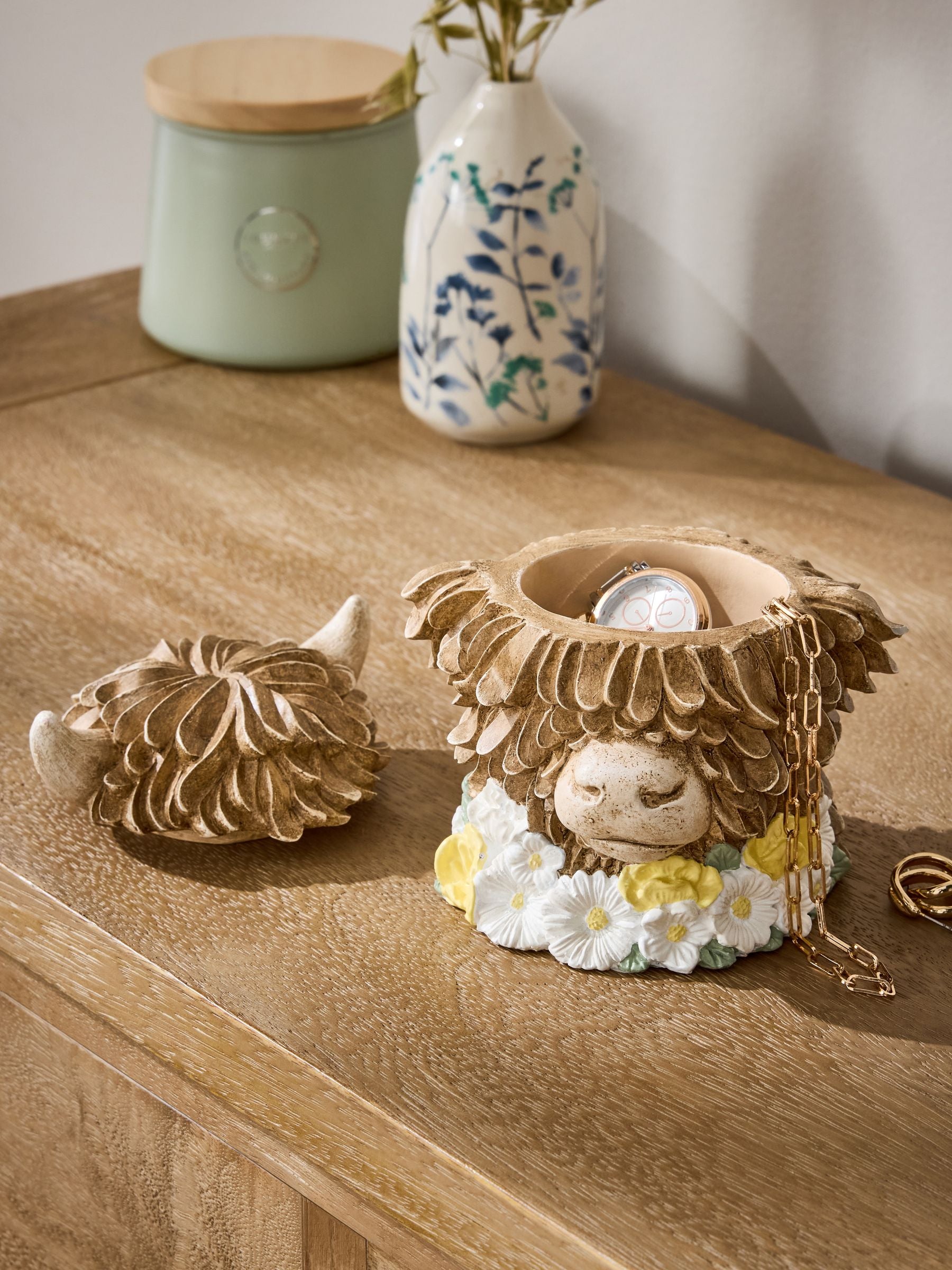 Natural Hamish Highland Cow Trinket Pot 13cm, imported from the UK