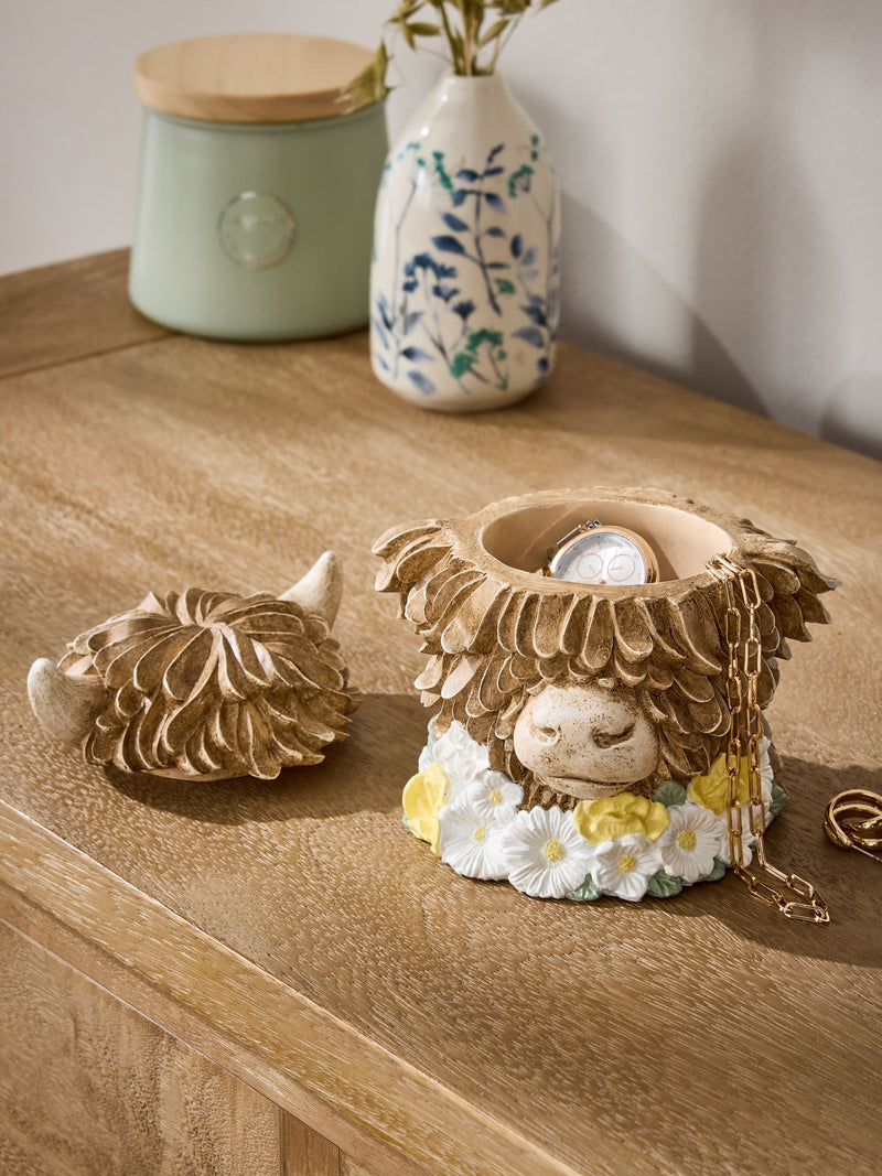 Natural Hamish Highland Cow Trinket Pot 13cm, imported from the UK