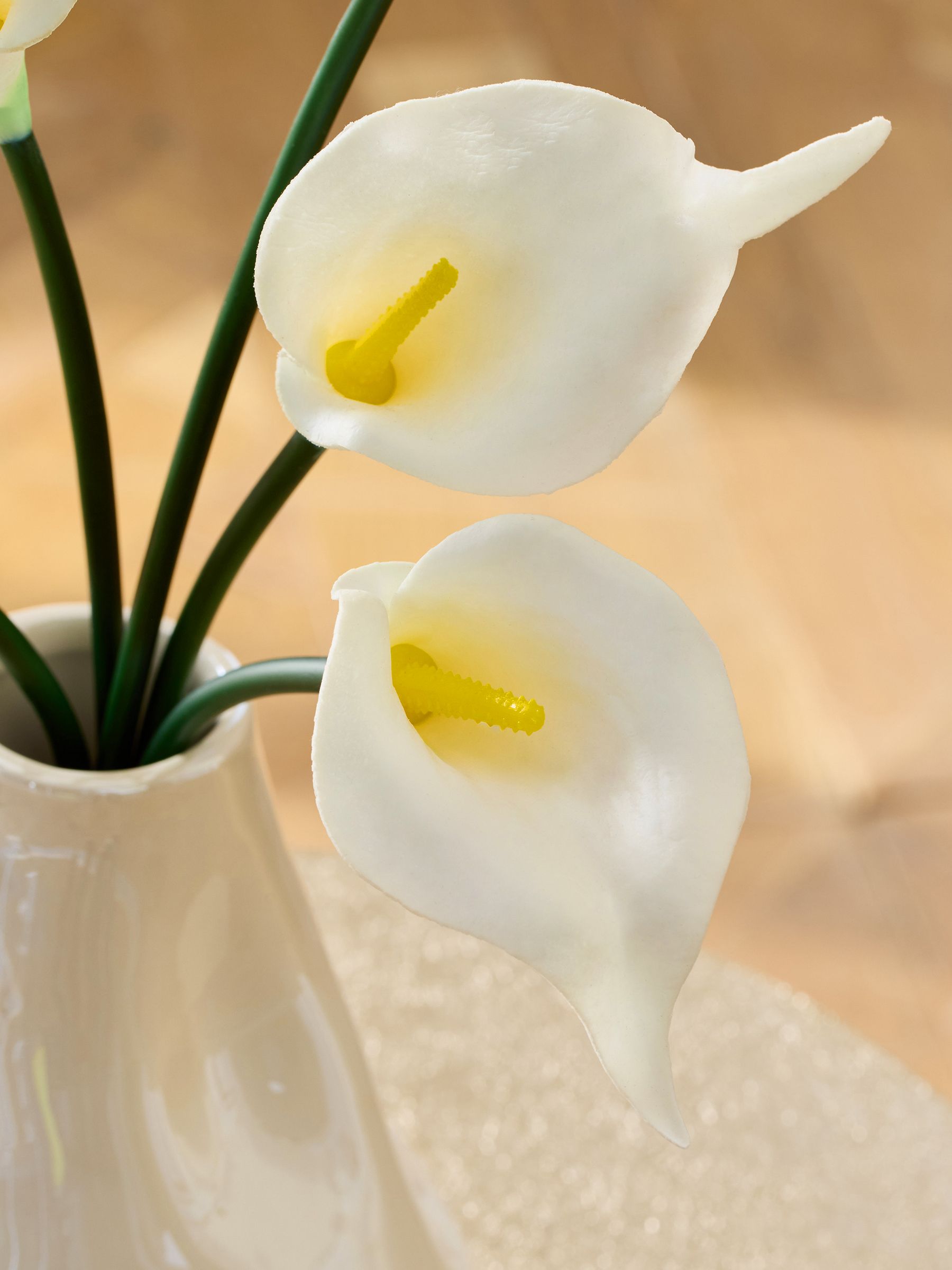 Artificial white cala lily arrangement in glossy ceramic vase 40cm, UK version