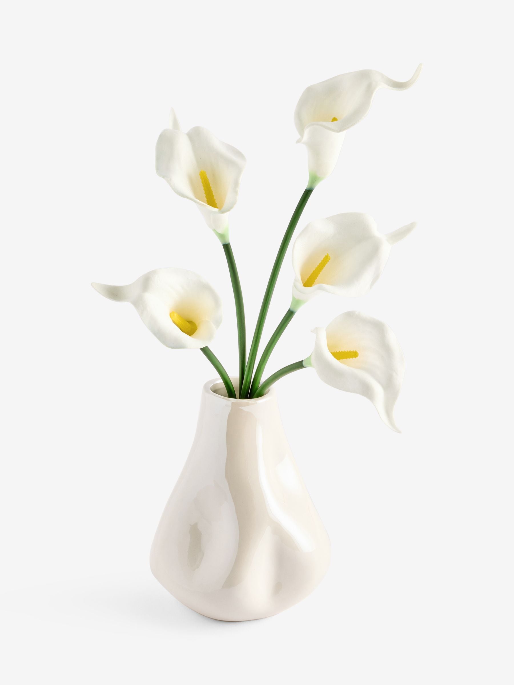 Artificial white cala lily arrangement in glossy ceramic vase 40cm, UK version