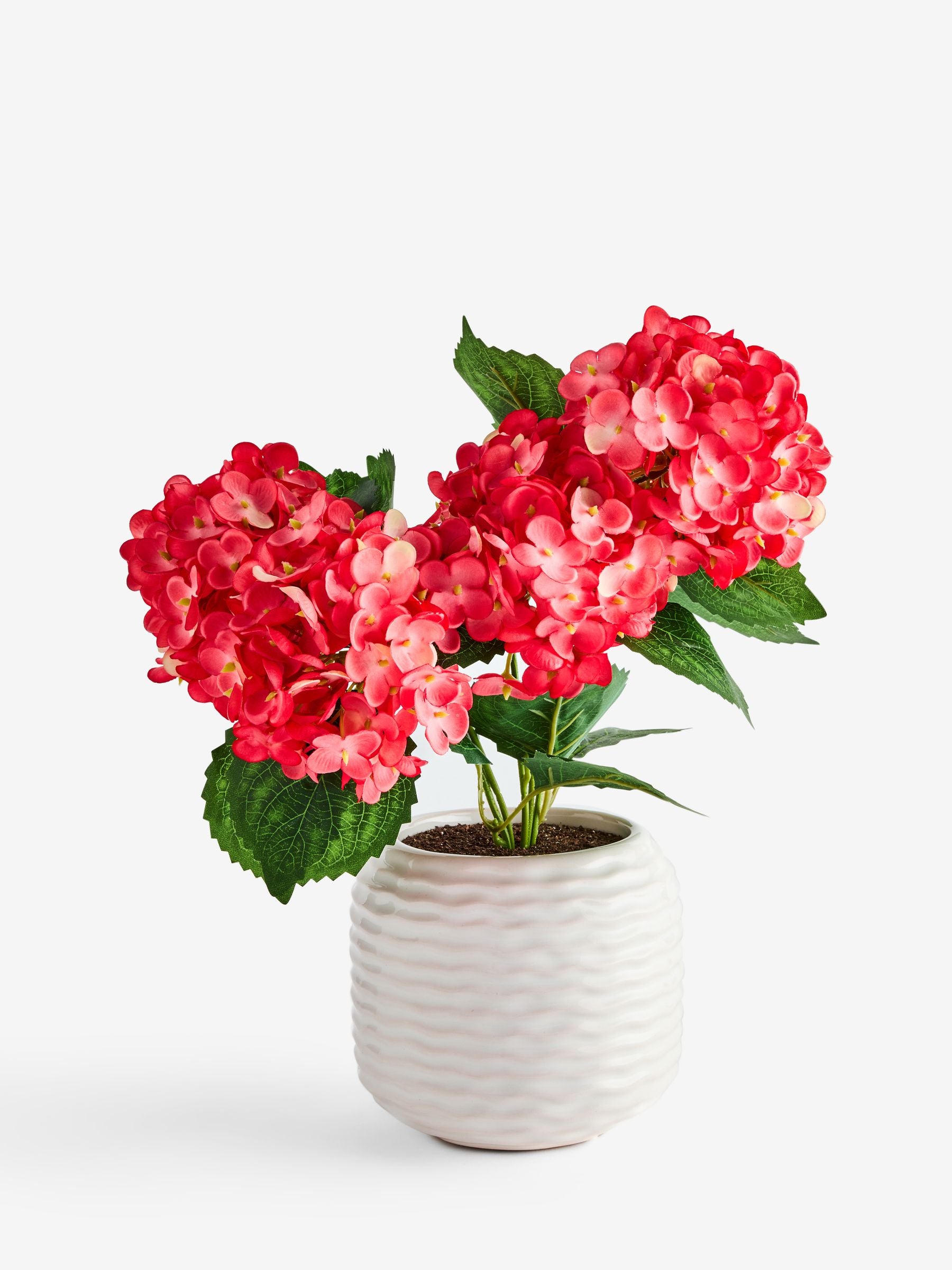 Artificial hydrangea arrangement in pink ceramic pot 34cm, UK version