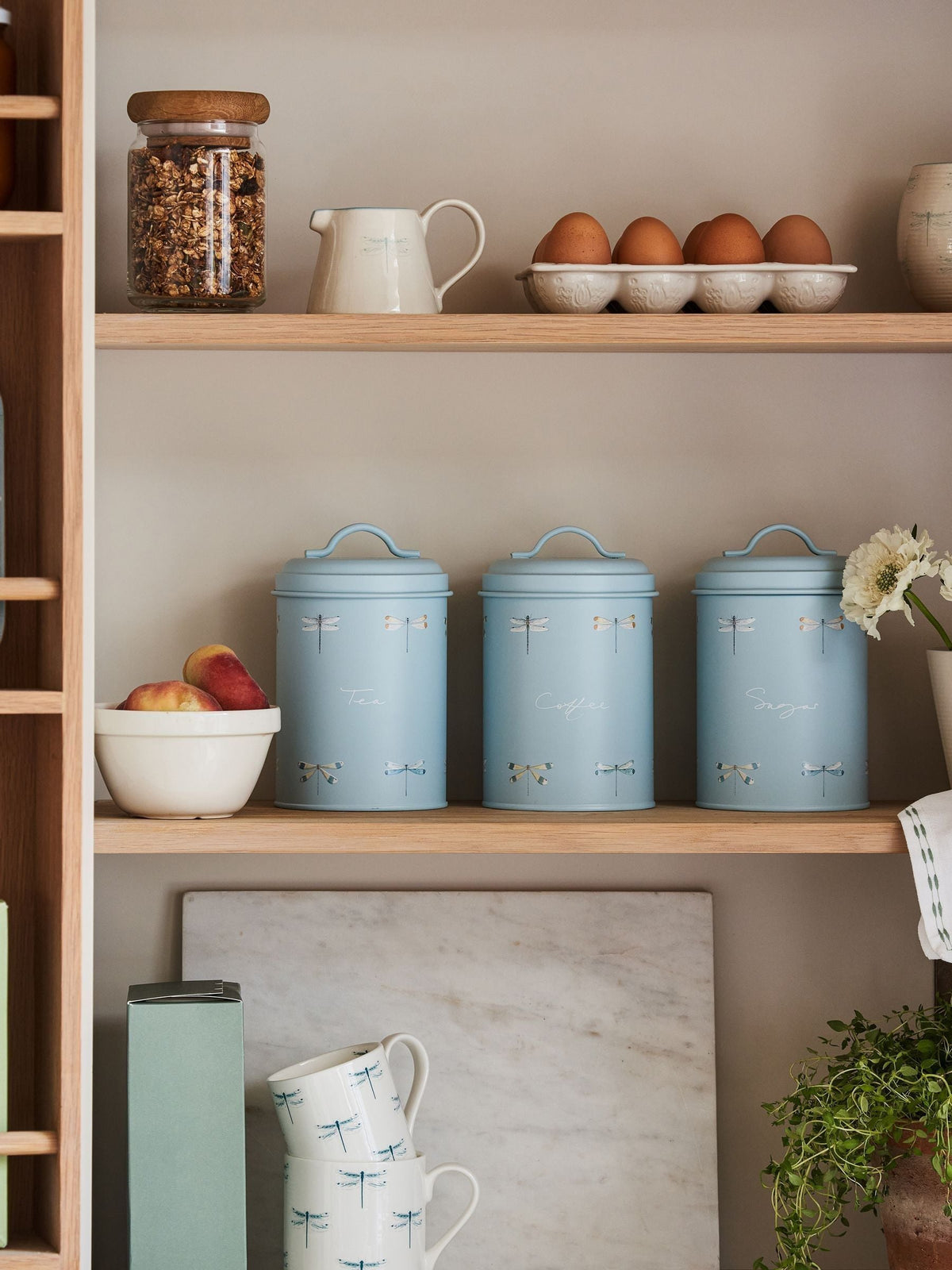 Sophie Allport teal blue dragonfly storage tins set of 3 (British brand)