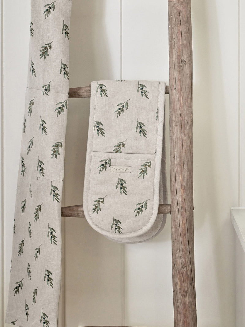 Sophie Allport Natural Linen Cotton Blend Olive Double Oven Glove