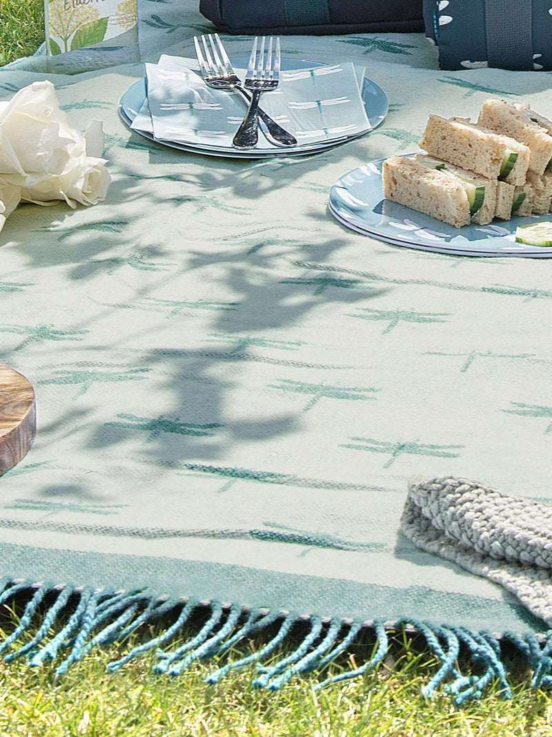 Sophie Allport Teal Blue Dragonfly picnic blanket (British brand)