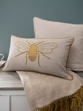 Sophie Allport embroidered bee cushion linen blend 35x55cm, imported from the UK