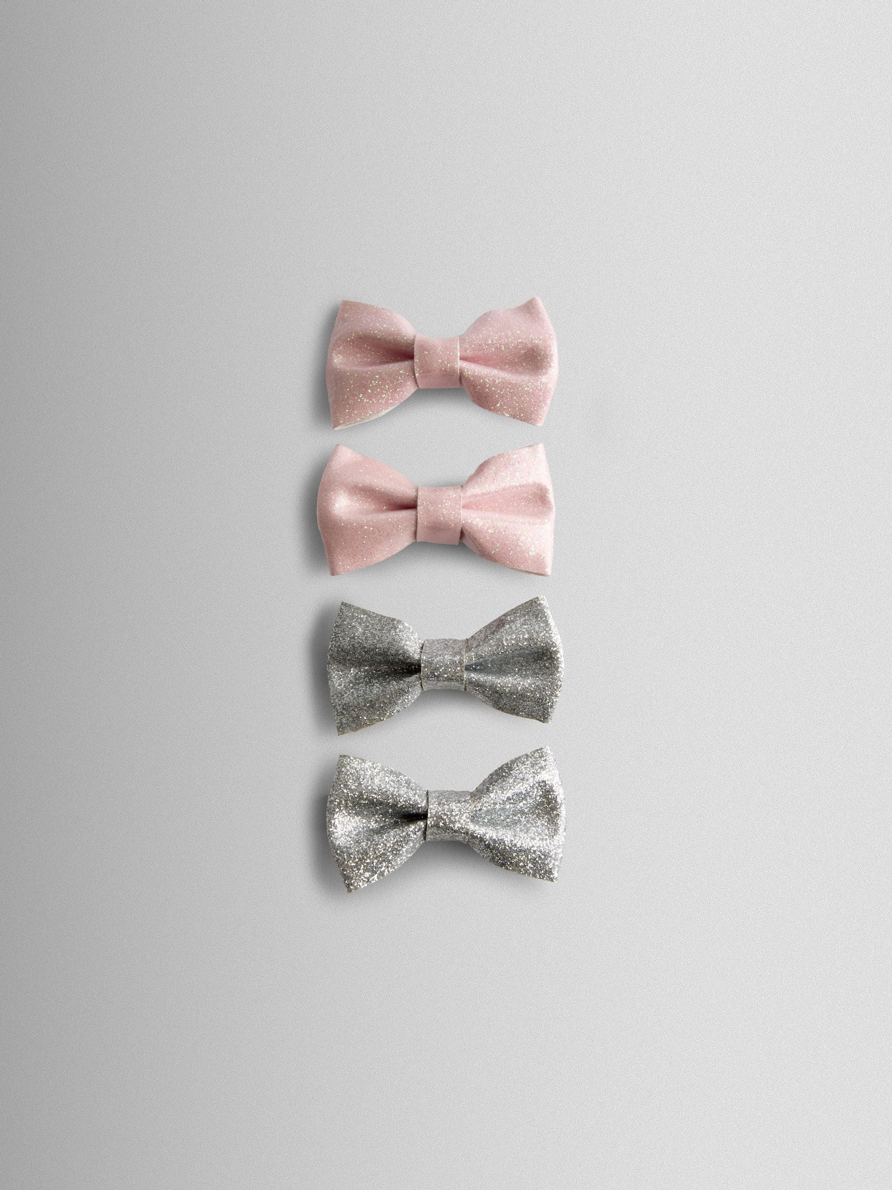 JoJo Maman Bébé glitter bow clips 4-pack, imported from the UK