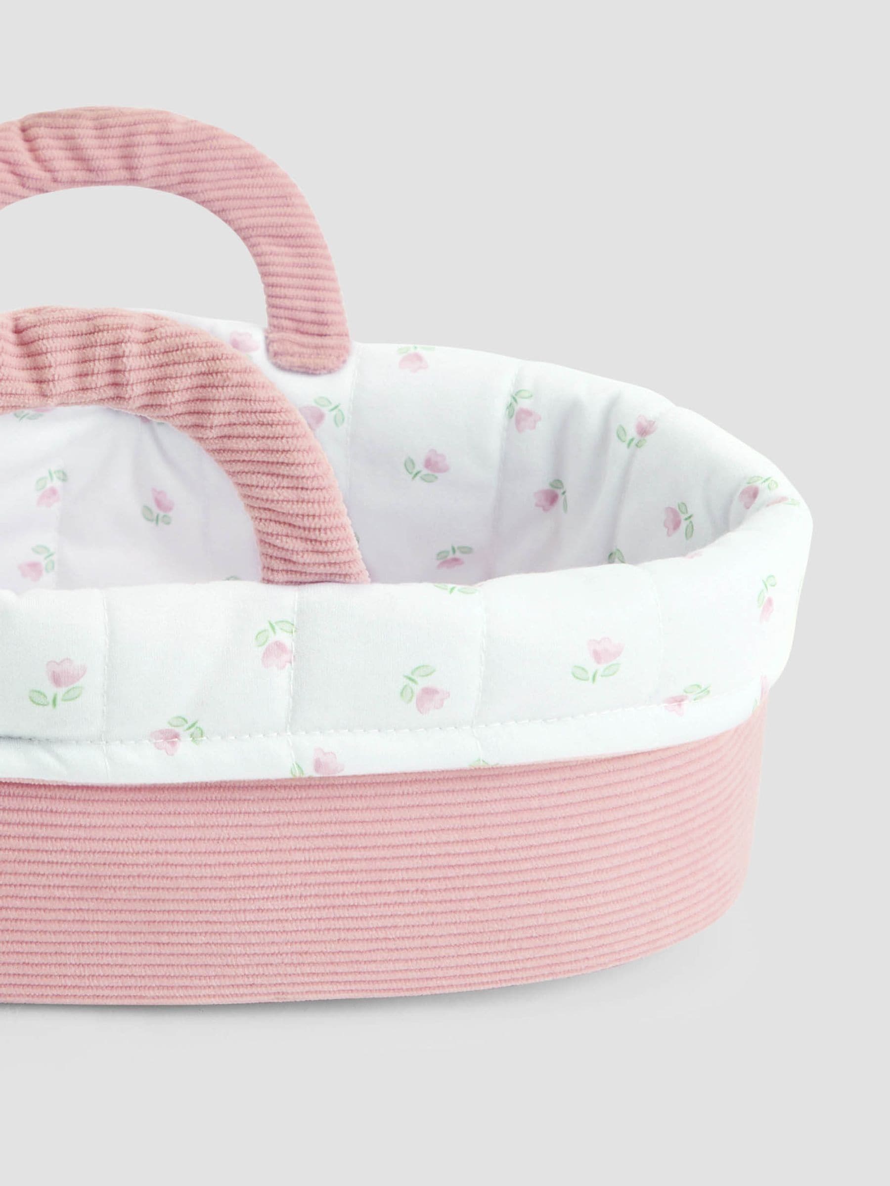 JoJo Maman Bébé pink cord doll carry cot, imported from the UK