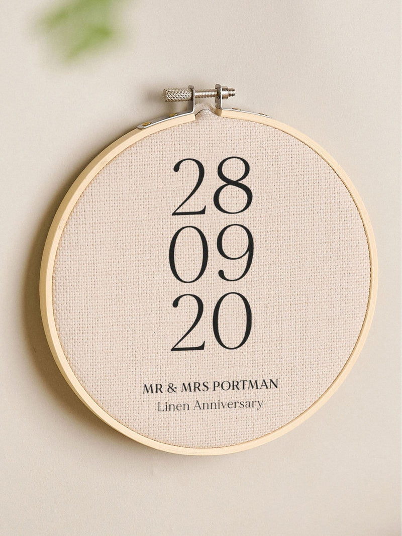 No Ordinary Gift Special Date Linen Anniversary Hoop Wall Hanging 15x15cm (British brand)