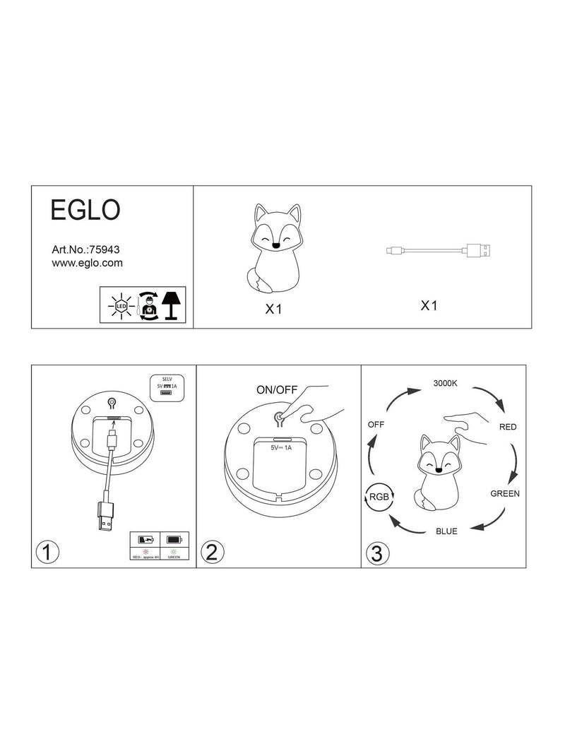 Eglo orange fox night light 15cm (British brand)
