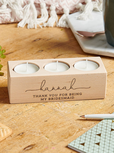Next No Ordinary Gift Thank You Bridesmaid Wood Triple Candle Holder 15cm Wide- Buy online at McGrocer