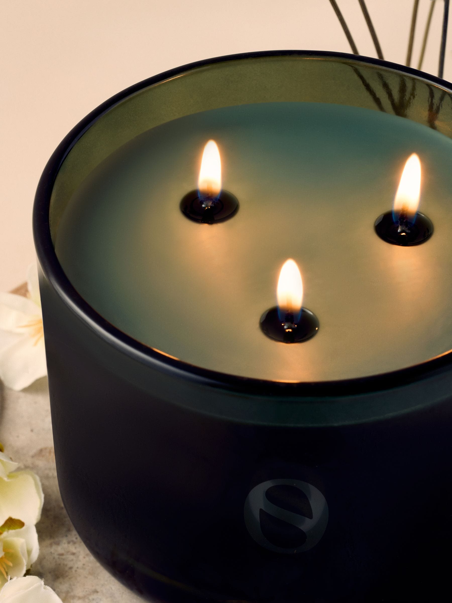 Serenity Green 3 wick lavender geranium candle, imported from the UK