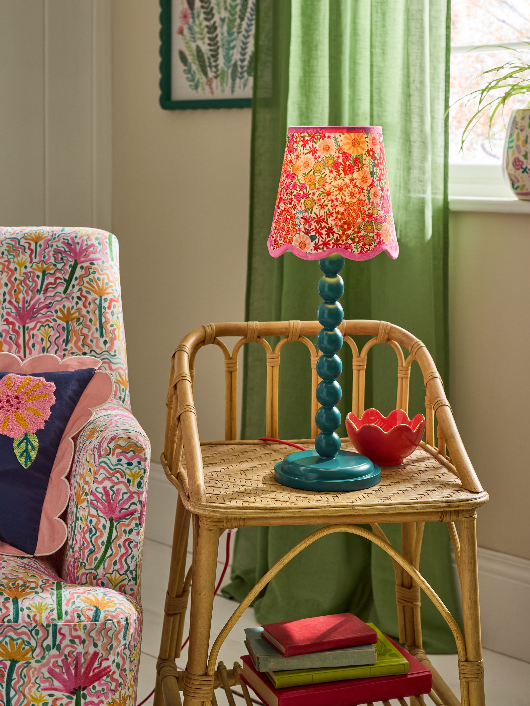 Lucy Tiffney Teal Blue Campion Floral Bobbin Table Lamp
