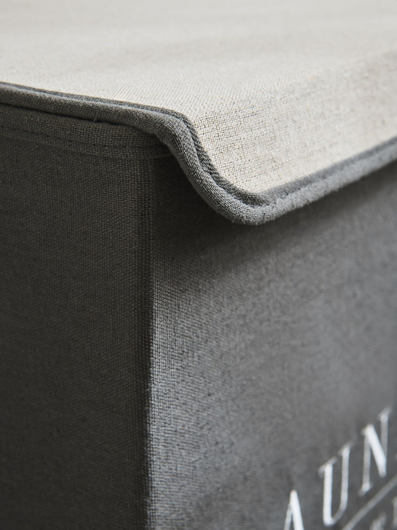 Sage green laundry sorter basket with embroidered detail - British product