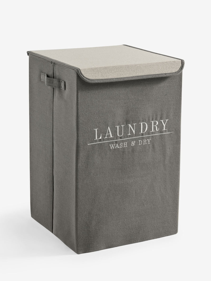Sage green laundry sorter basket with embroidered detail - British product