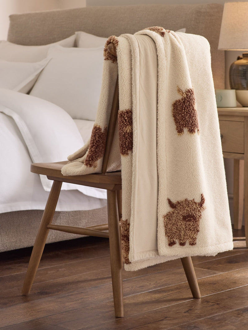 Natural Hamish Highland Cow borg throw, imported from the UK