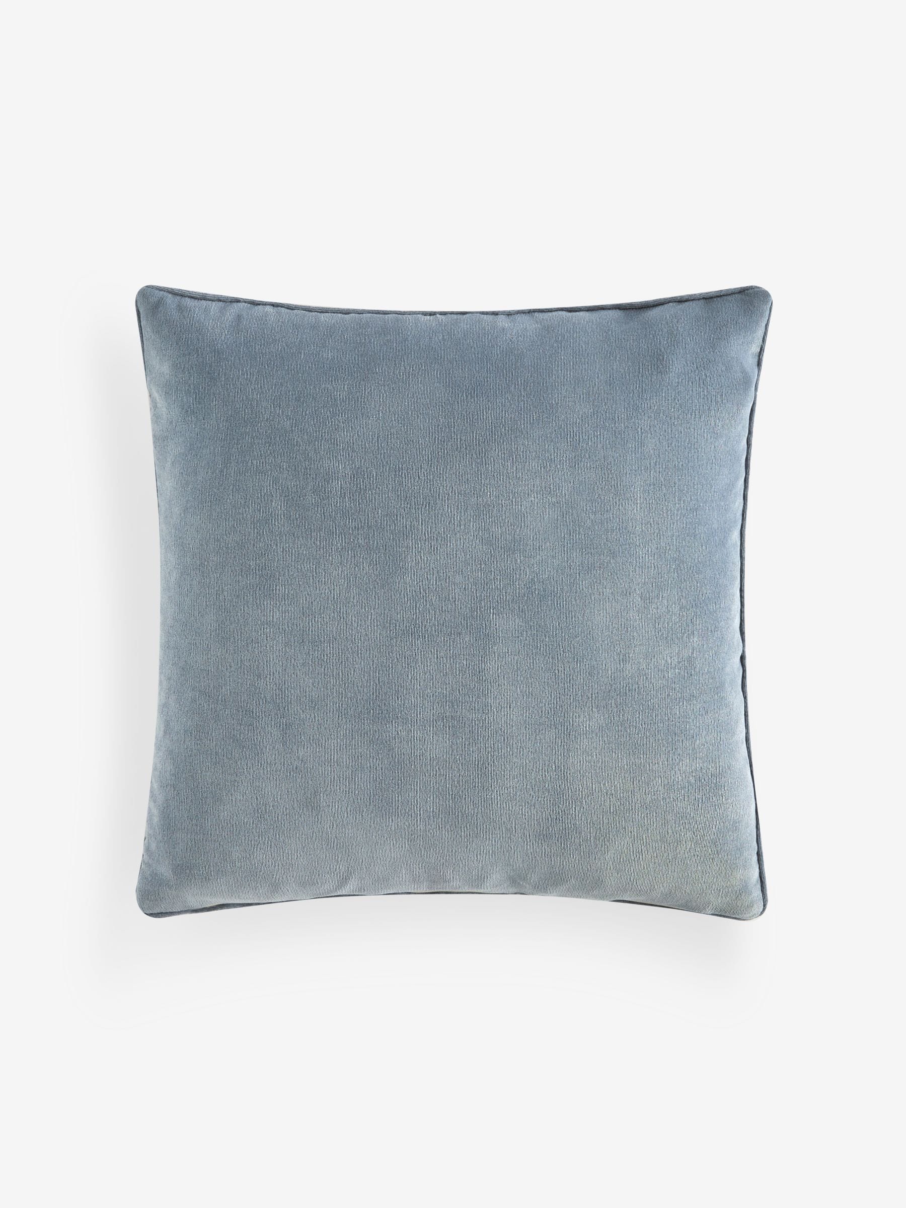 Mid blue soft velour cushion 45cm (British brand)