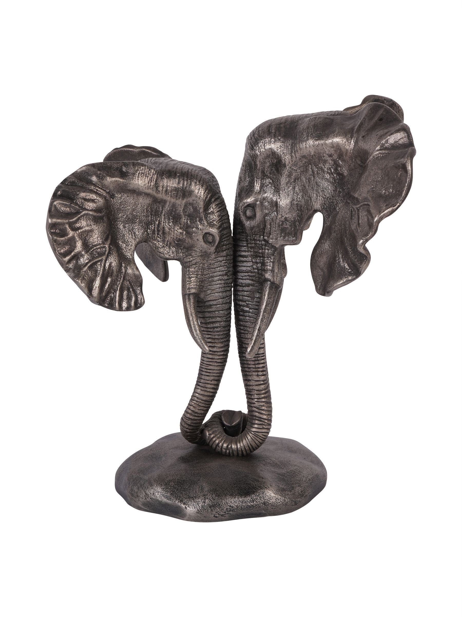 Libra Interiors Grey Kariba Cast Aluminium Nuzzling Elephants Sculpture 31cm, UK version