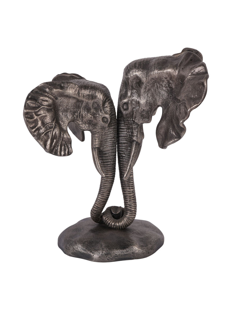 Libra Interiors Grey Kariba Cast Aluminium Nuzzling Elephants Sculpture 31cm, UK version