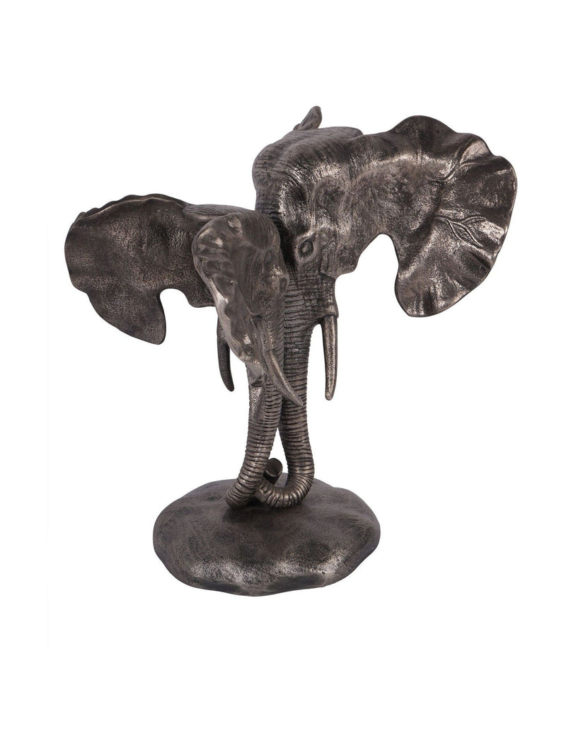 Libra Interiors Grey Kariba Cast Aluminium Nuzzling Elephants Sculpture 31cm, UK version