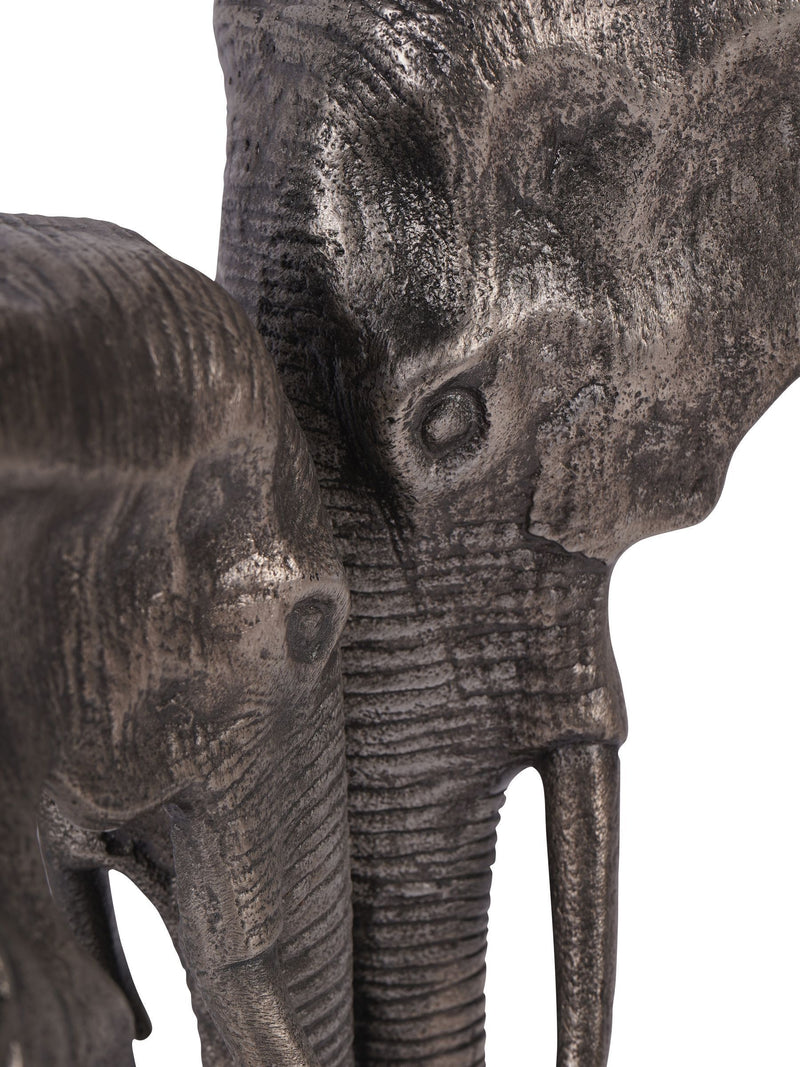 Libra Interiors Grey Kariba Cast Aluminium Nuzzling Elephants Sculpture 31cm, UK version