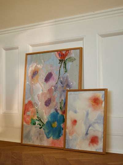 طباعة فنية Paper Collective Grey Orange Blue Pink Three Flowers Graphic