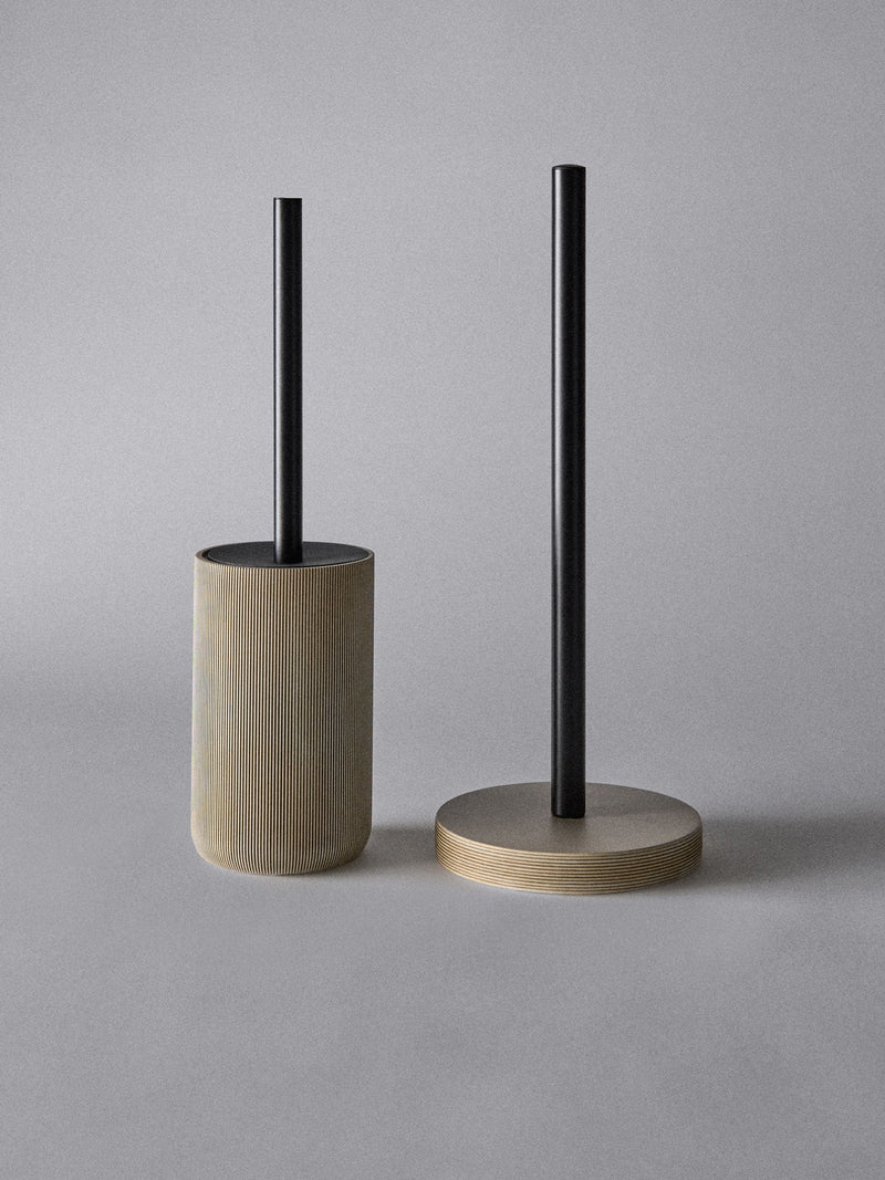 Toilet roll holder and brush set beige resin (British brand)