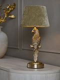 Gold Coco Parrot rechargeable wireless table lamp in brass and olive green, UK version