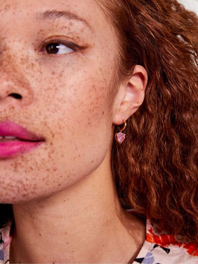 Next Pink Heart-Shaped Huggies Earrings with Glittering Gems- Buy online at McGrocer