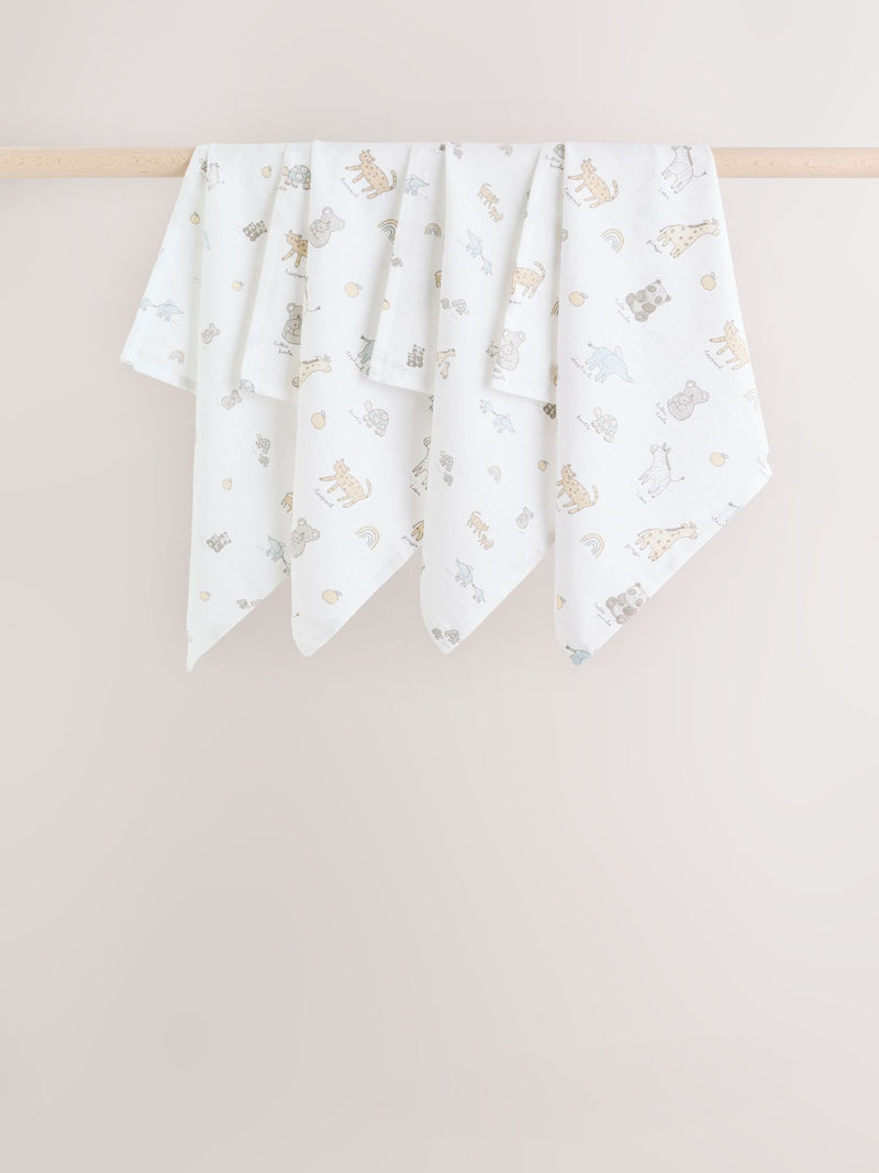 Neutral/Pink Mini Jungle Baby Muslin Cloths 4 Pack
