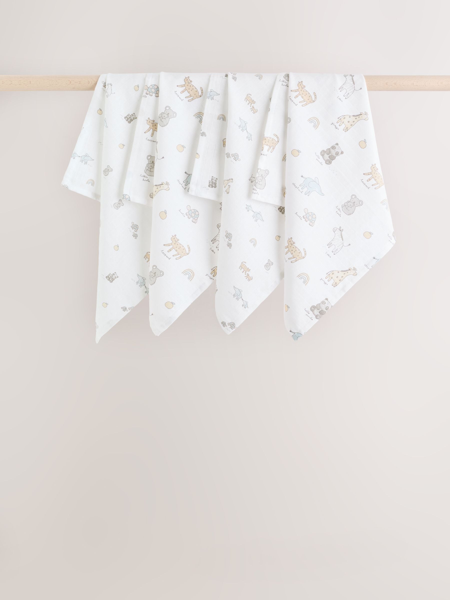 Neutral/Pink Mini Jungle Baby Muslin Cloths 4 Pack