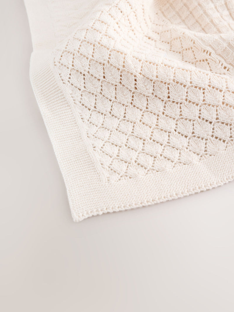 Cream knitted patchwork baby blanket - British product