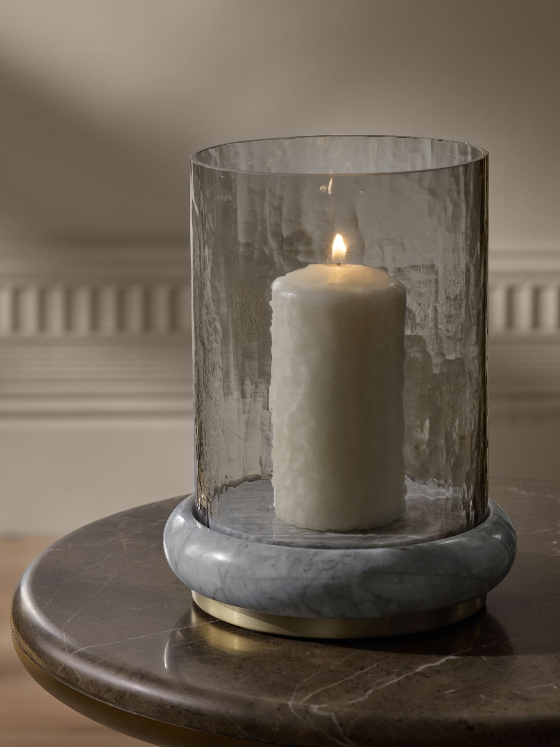 White N. marble base hurricane candle holder, UK version
