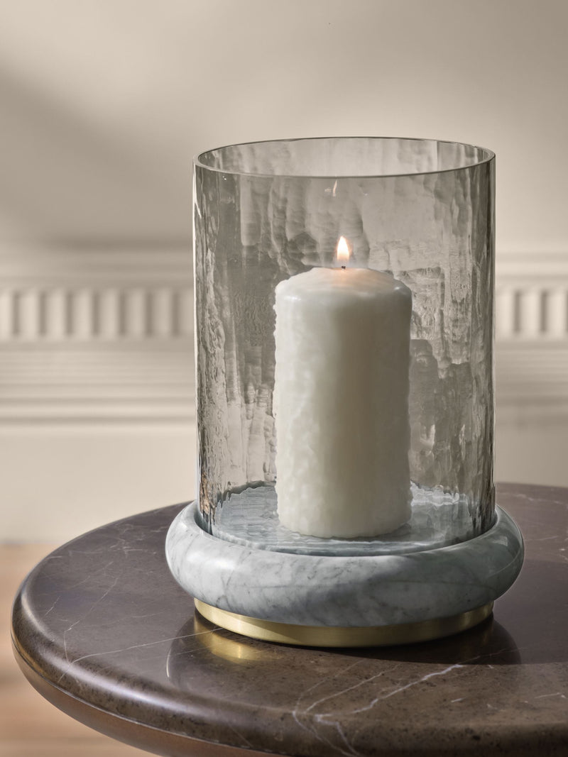White N. marble base hurricane candle holder, UK version
