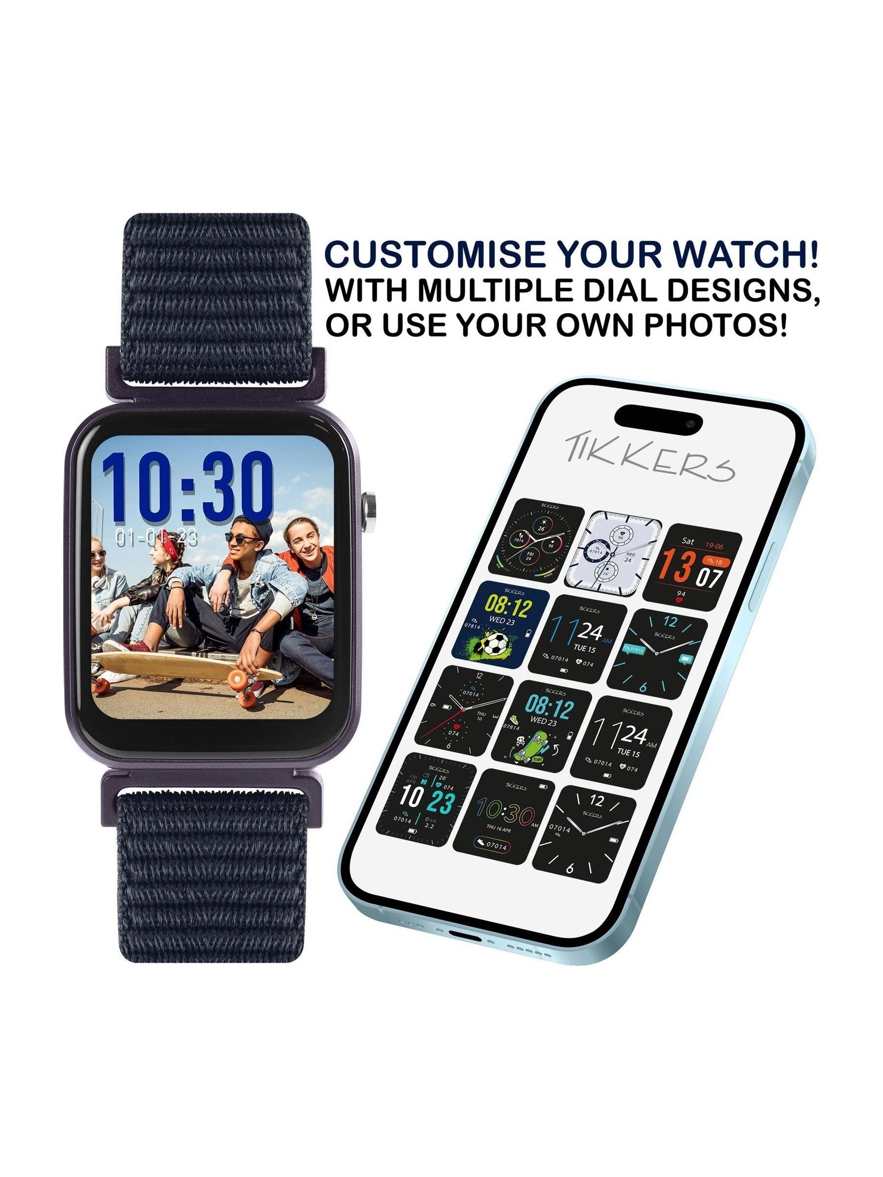 Tikkers Blue Smartwatch with Riptape Strap - British product