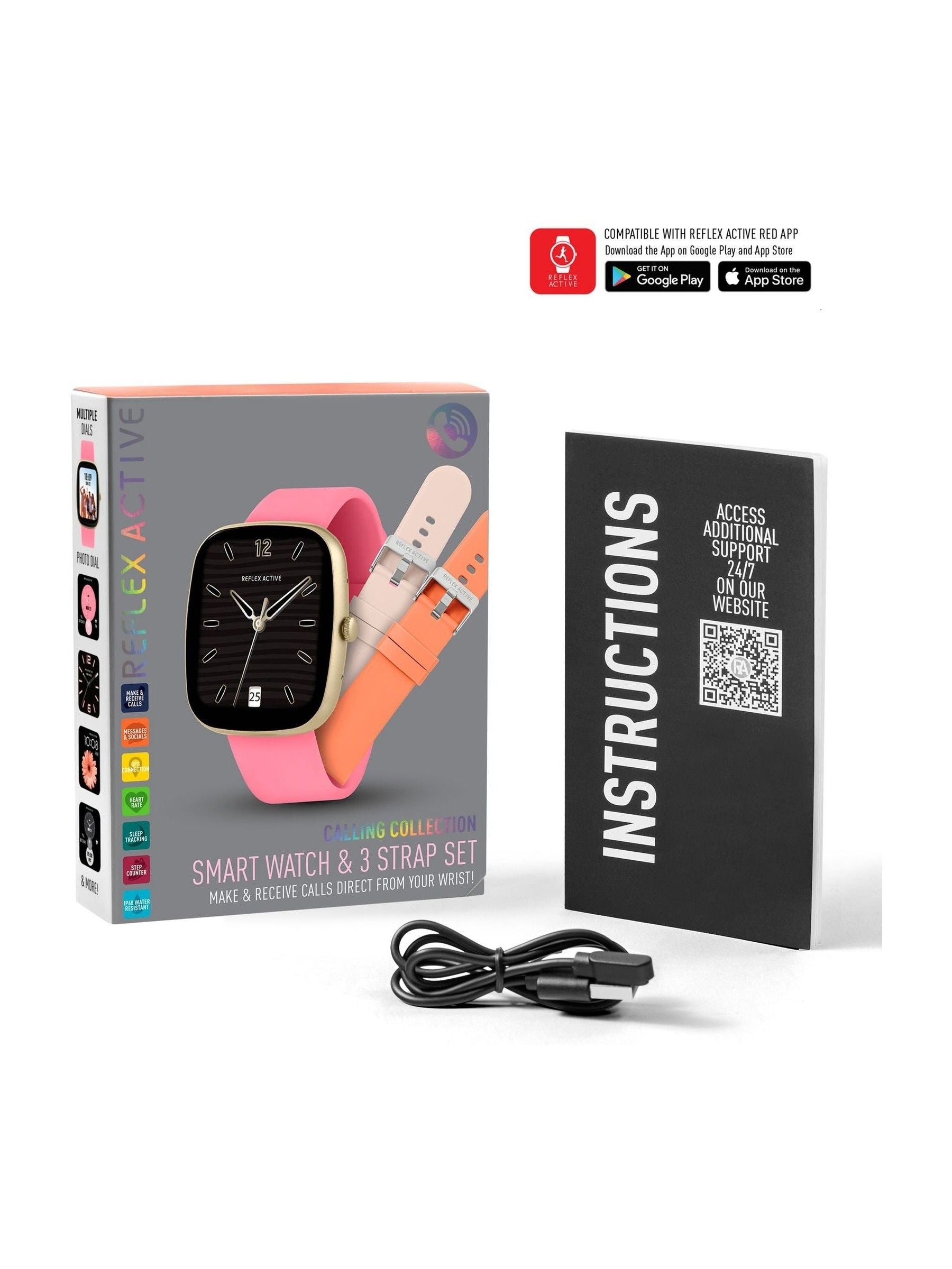 Reflex Active Pink Series 50 smartwatch with interchangeable straps - British product