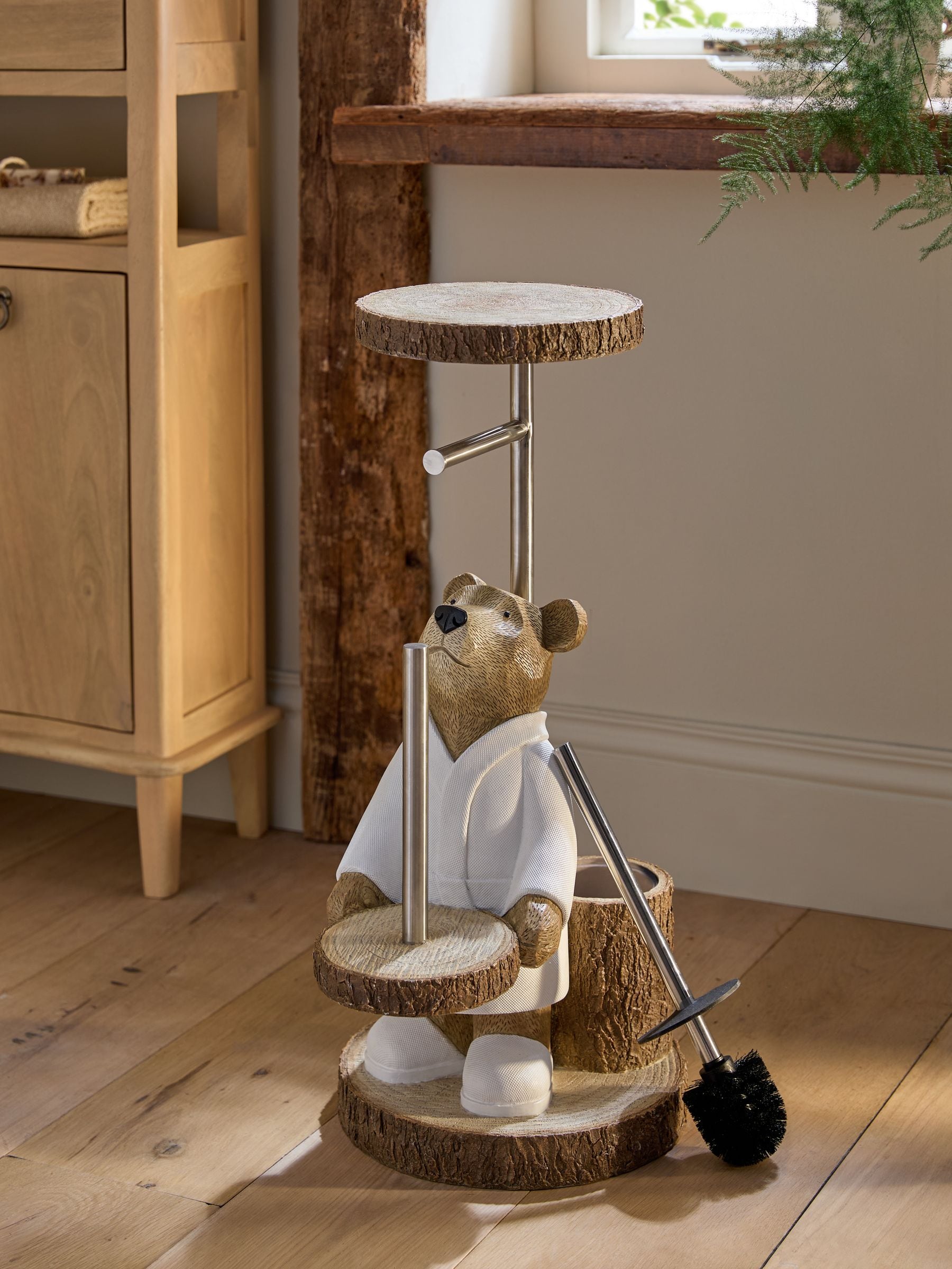 Bertie Bear toilet butler with roll holder and brush (British brand)