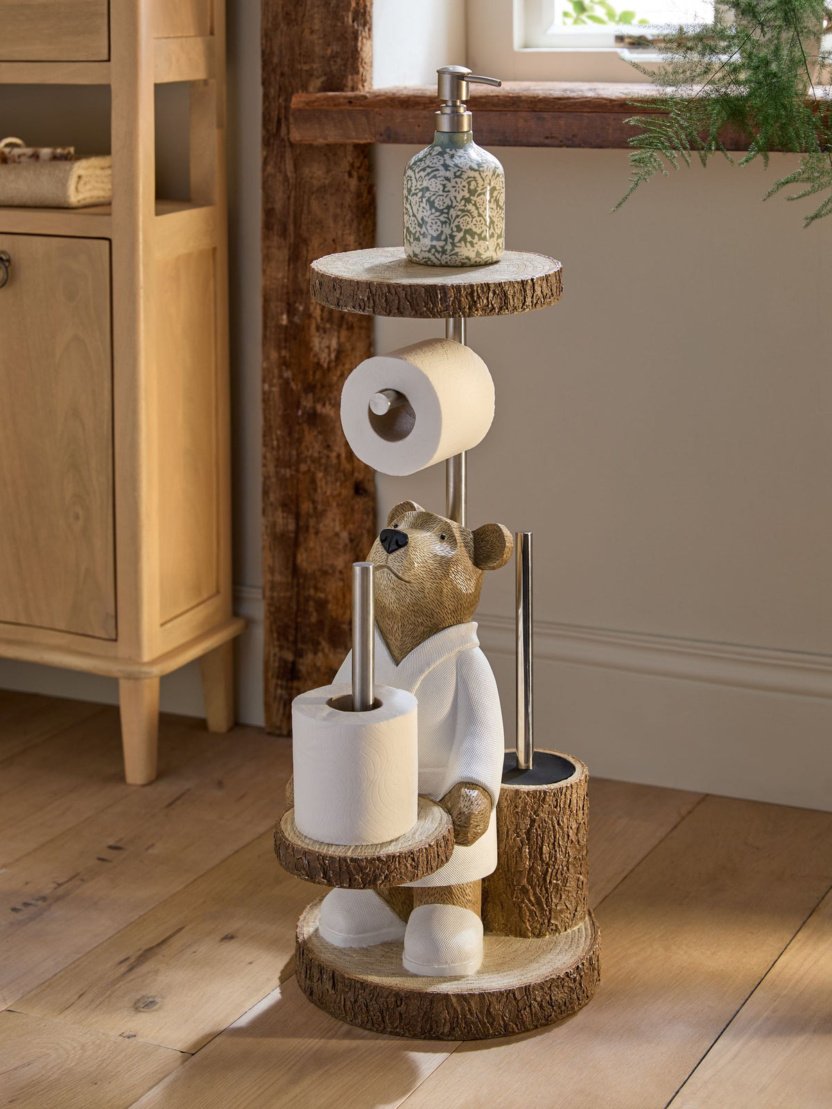 Bertie Bear toilet butler with roll holder and brush (British brand)