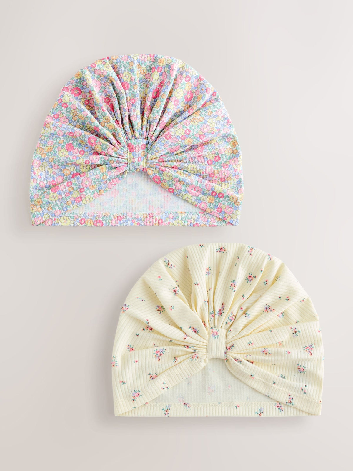 Pink ditsy jersey turban beanie 2 pack, imported from the UK