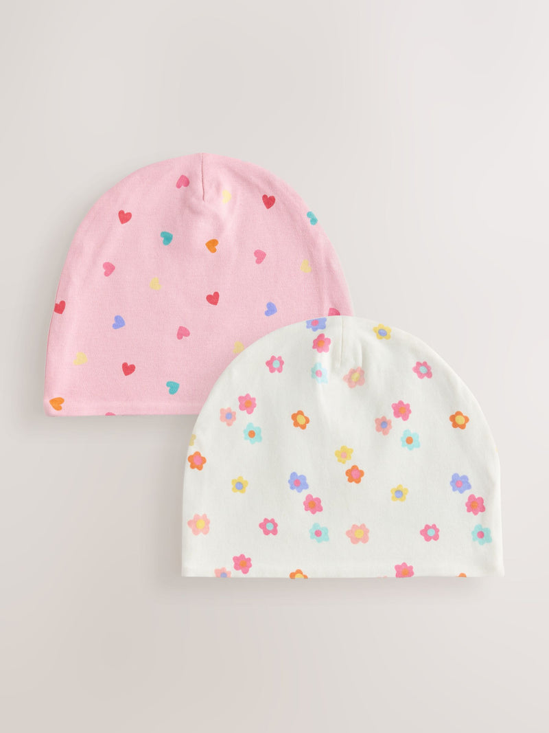 Pink Heart/Green Flower Jersey Beanie 2 Pack (3mths-16yrs)