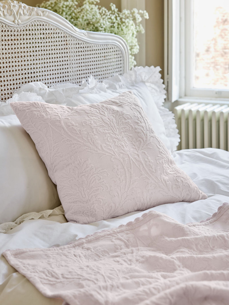 Shabby Chic White Textured Floral Matelasse Cushion 50cm