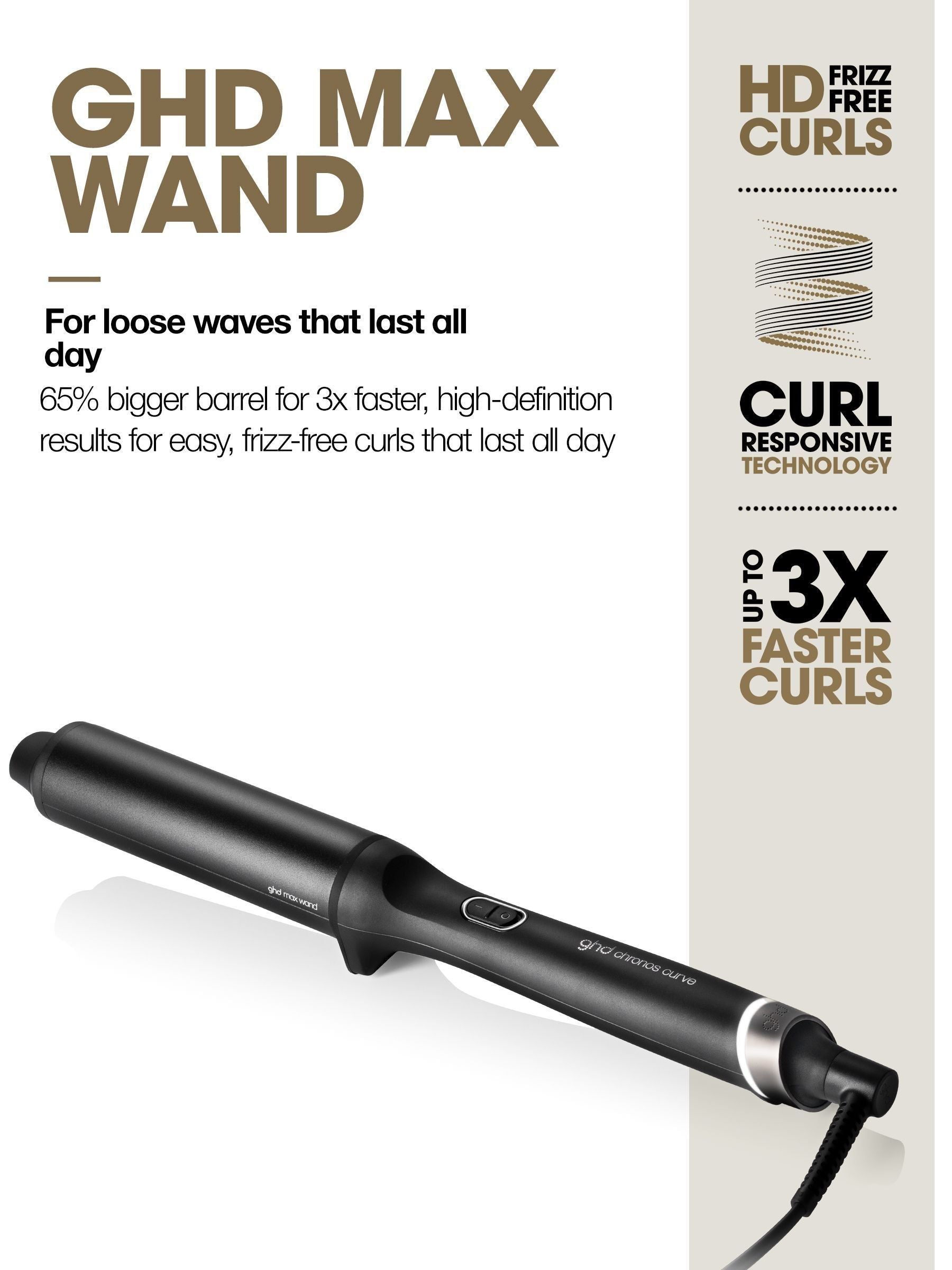 ghd Chronos Curve Max Wand 38mm black hair curler - British product