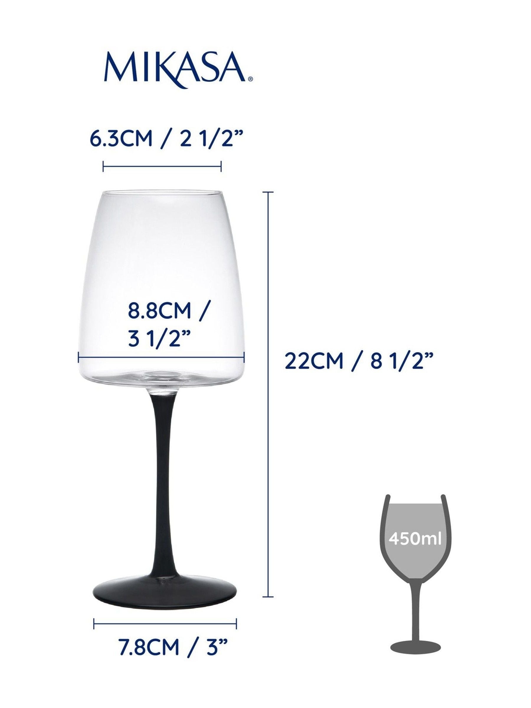 Mikasa Black Palermo red wine glasses 4-piece set, imported from the UK