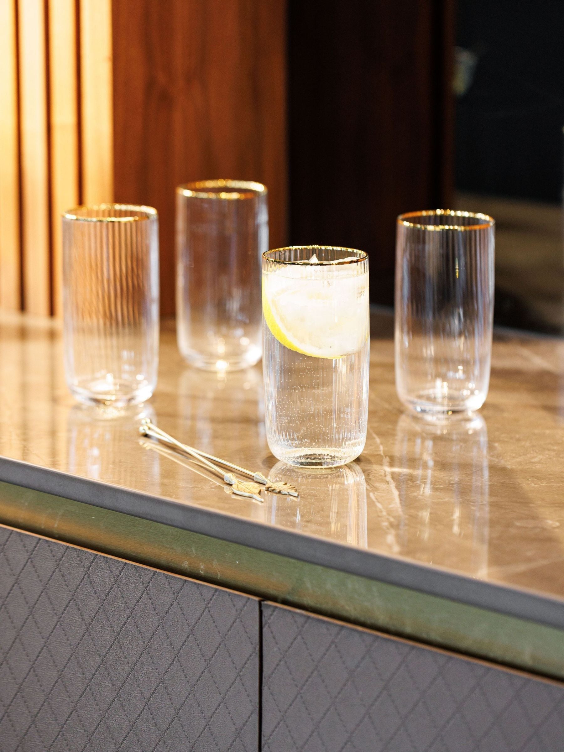 Mikasa Set of 4 Gold Sorrento Crystal Highball Cocktail Glass