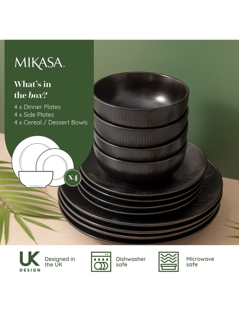 Mikasa Black Jardin 12 piece dinner set, imported from the UK