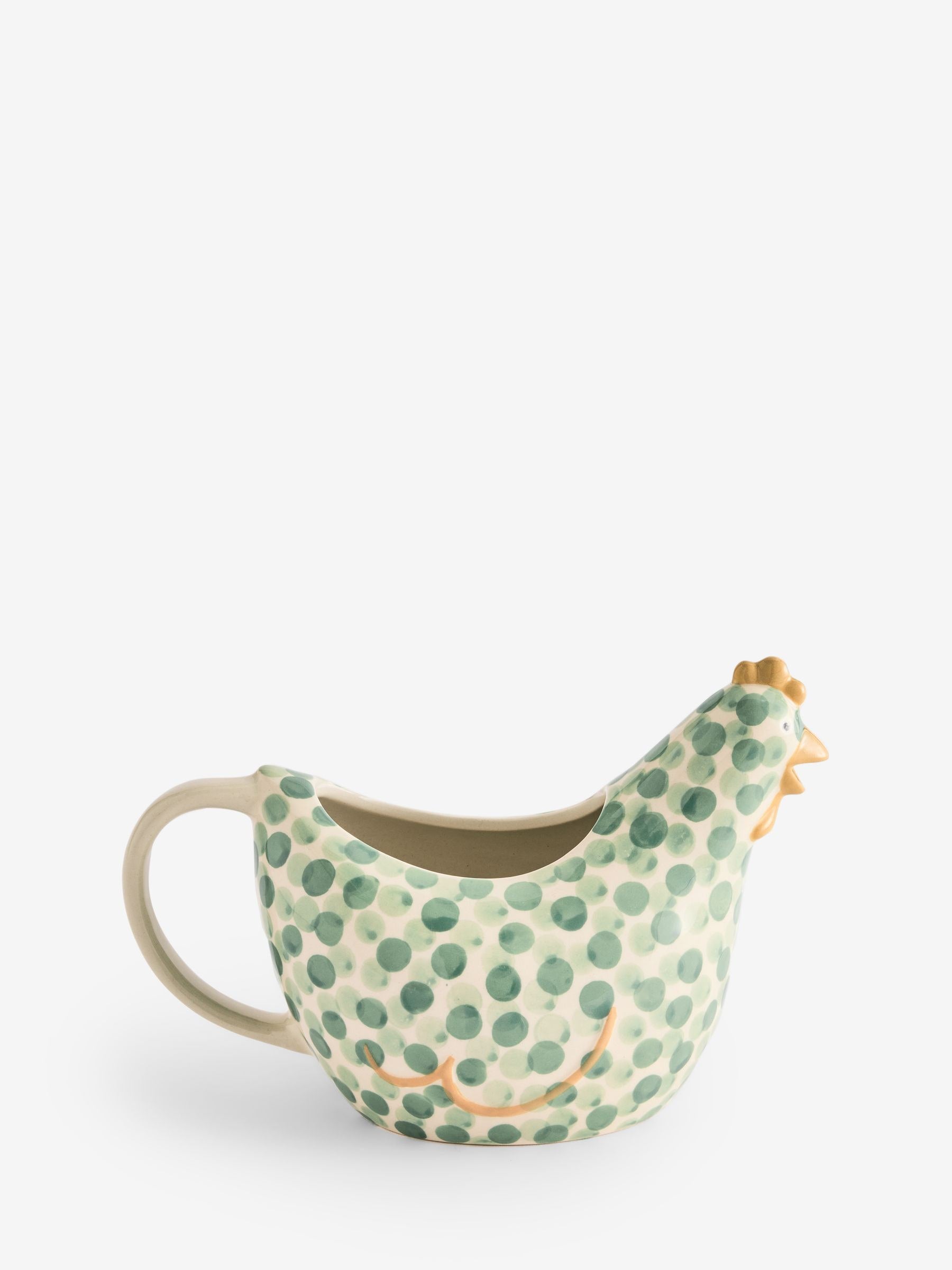 Sage green stoneware gravy boat with handle (British brand)