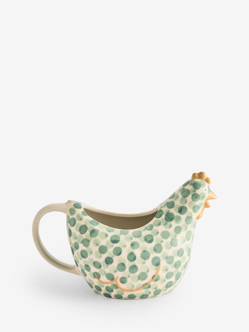 Sage green stoneware gravy boat with handle (British brand)
