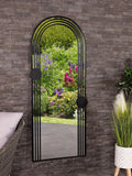 Charles Bentley black arch mirror outdoor design, imported from the UK