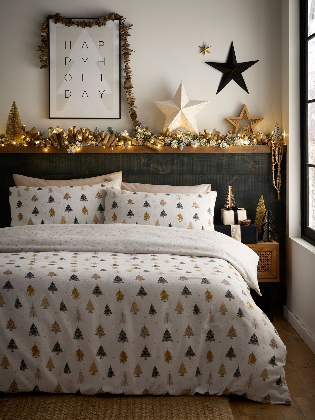Festive Trees supersoft brushed cotton duvet cover set - British product