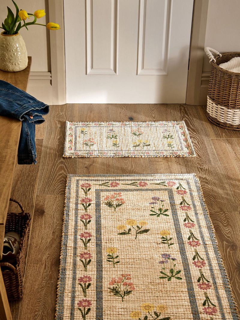 Natural MAISIE floral border jute doormat (British brand)
